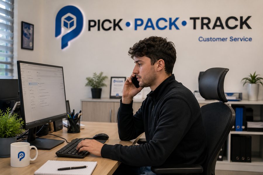 A Pick Pack Track customer service advisor at their desk