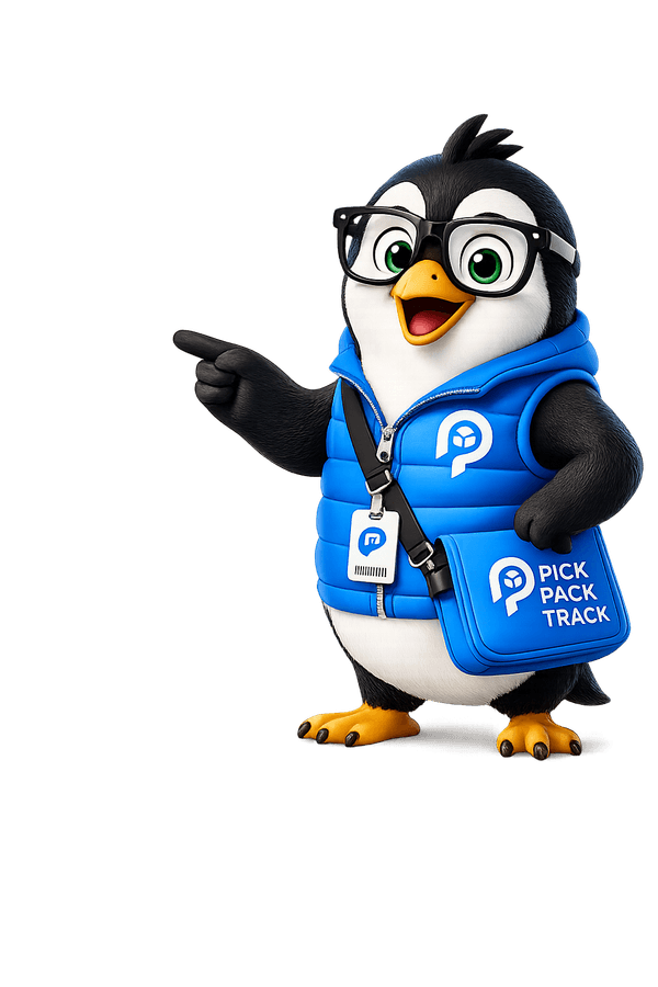 Pick Pack Track penguin mascot pointing at the order dashboard